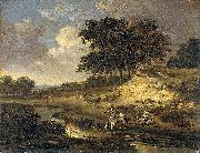 Jan Wijnants Landscape with a rider watering his horse. oil